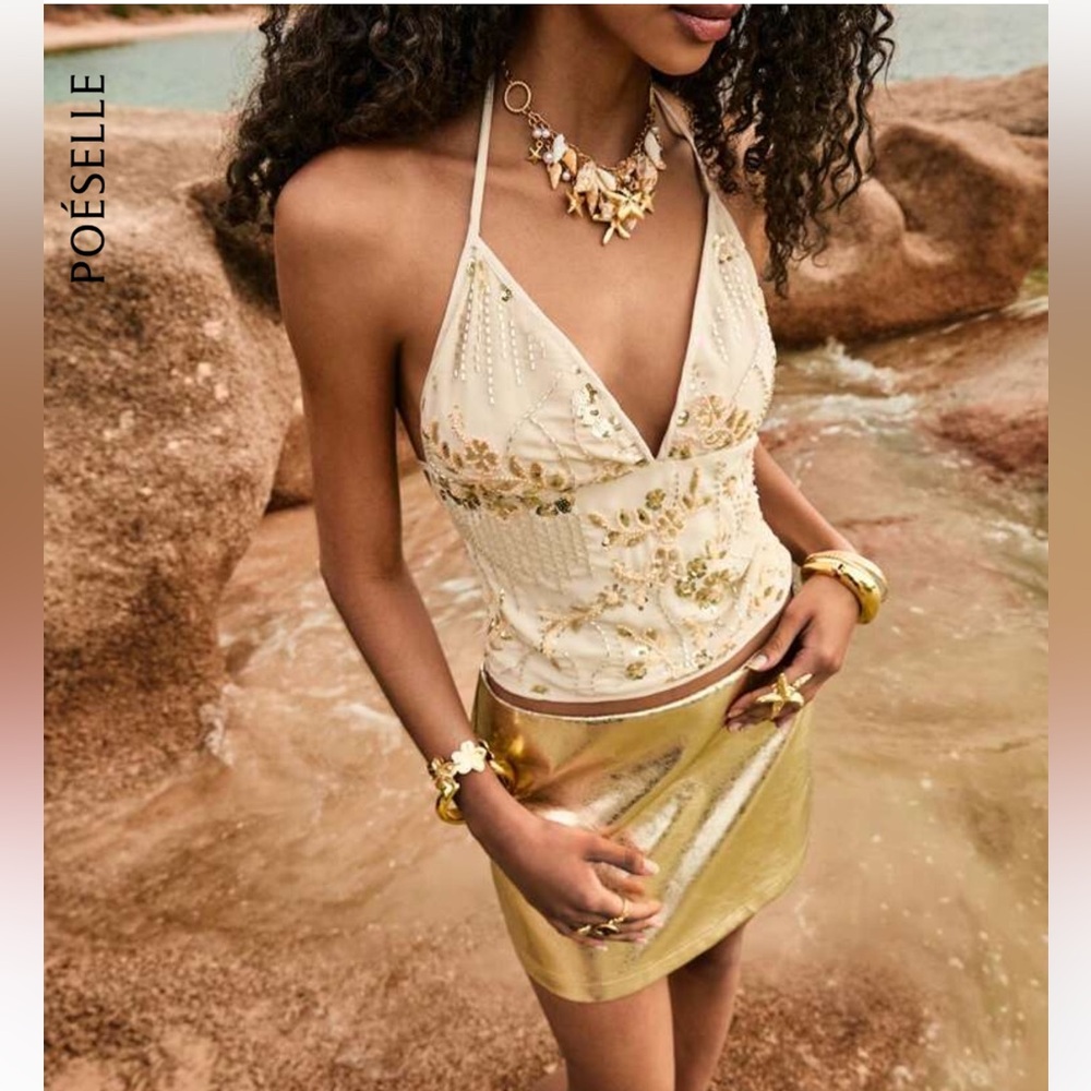 Women's Sequins Halter Crop Top